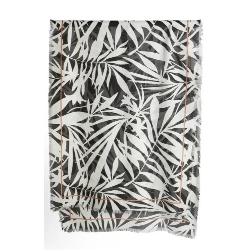 Nordstrom Tissue Weight Wool & Cashmere Scarf 29 x 73” Floral Black White $99